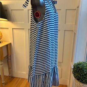 Italian Linen Blue and White Striped Sleeveless Dress Size Large